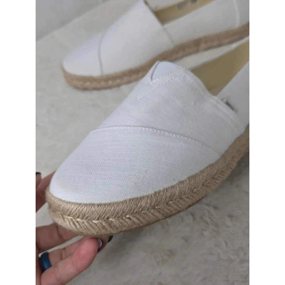 TOMS Off White Alpargata Espadrille Slip On Canvas‎ Shoes W's 10 Comfy Relaxing